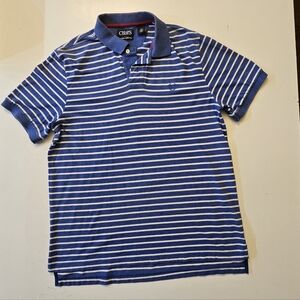 Chaps Men's Navy and White Striped Polo